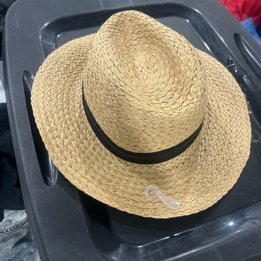 Vince Camuto Tan Straw Hat with Black Band
